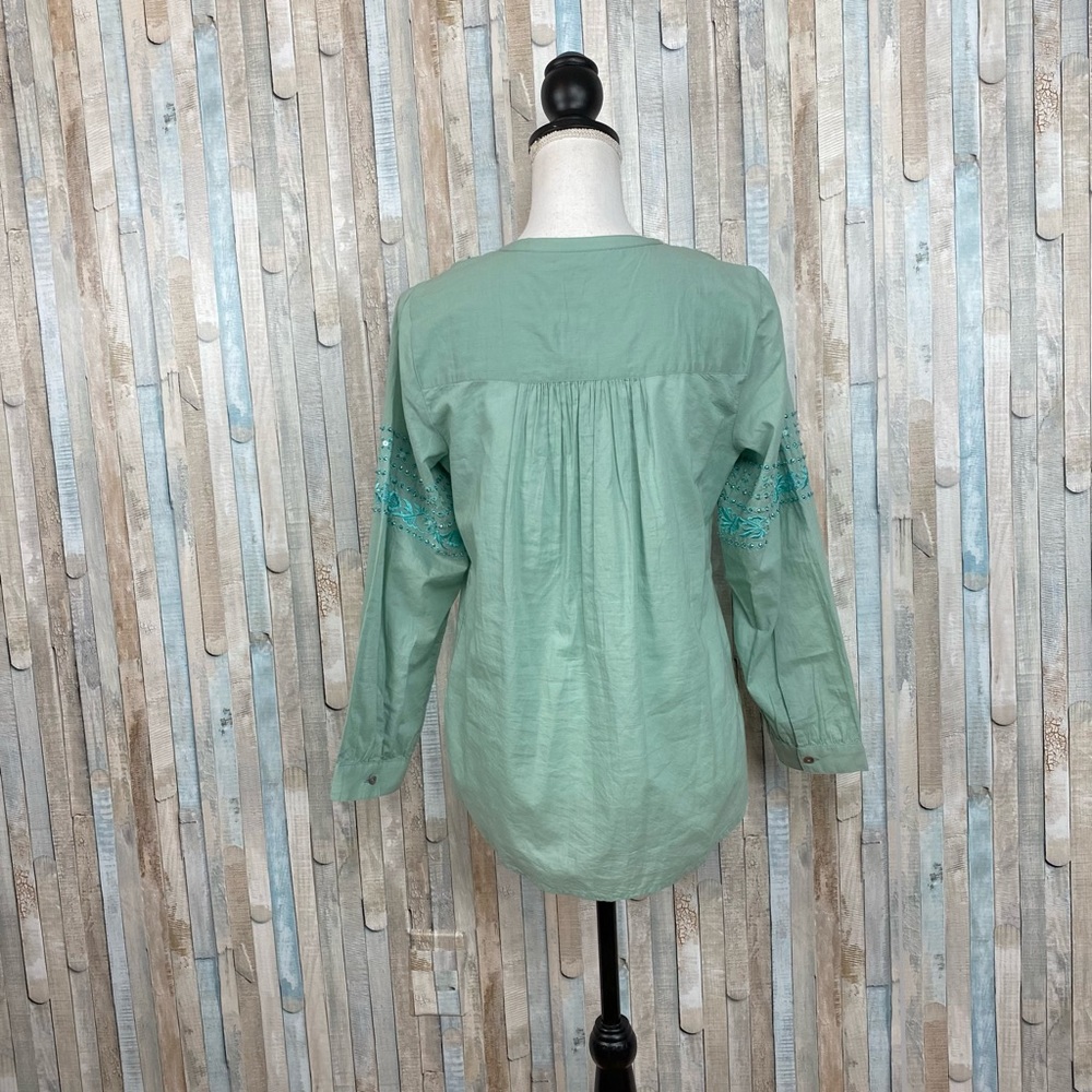 Soft Surroundings XS Embroidered Sequined Tassel Picturesque Blouse Top Boho - Picture 7 of 9